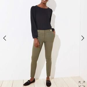 Ann Taylor LOFT Womens Marisa Skinny Ankle Pants Size 4 Olive Green Gold Buttons